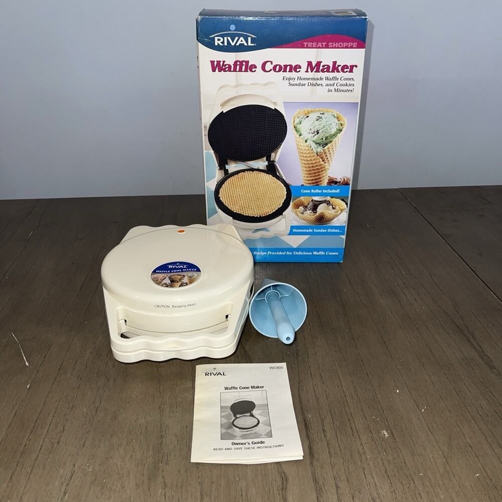 Rival Waffle Cone Maker Model WC800 01 WT White w/ Cone Roller